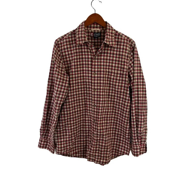 Chaps Mens Plaid Button Up Shirt Red Tan Blue Size Small 100% Cotton - Picture 1 of 5